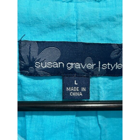 Susan Graver Style Womens Textured Turquoise Jacket Size L Full Zip Cotton Casua - Picture 5 of 10